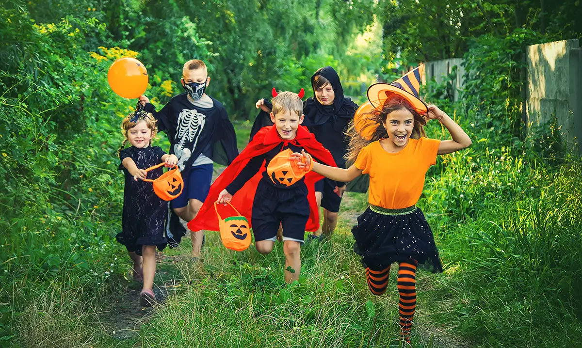 Children celebrate Halloween dressed up in costumes and trick or treat at the Kartrite