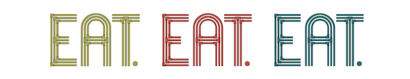 The word EAT. appears three times in green, red, and blue, each with a geometric, outlined font style.
