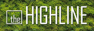 White text reads the HIGHLINE on a green, leafy background that resembles grass or plants.